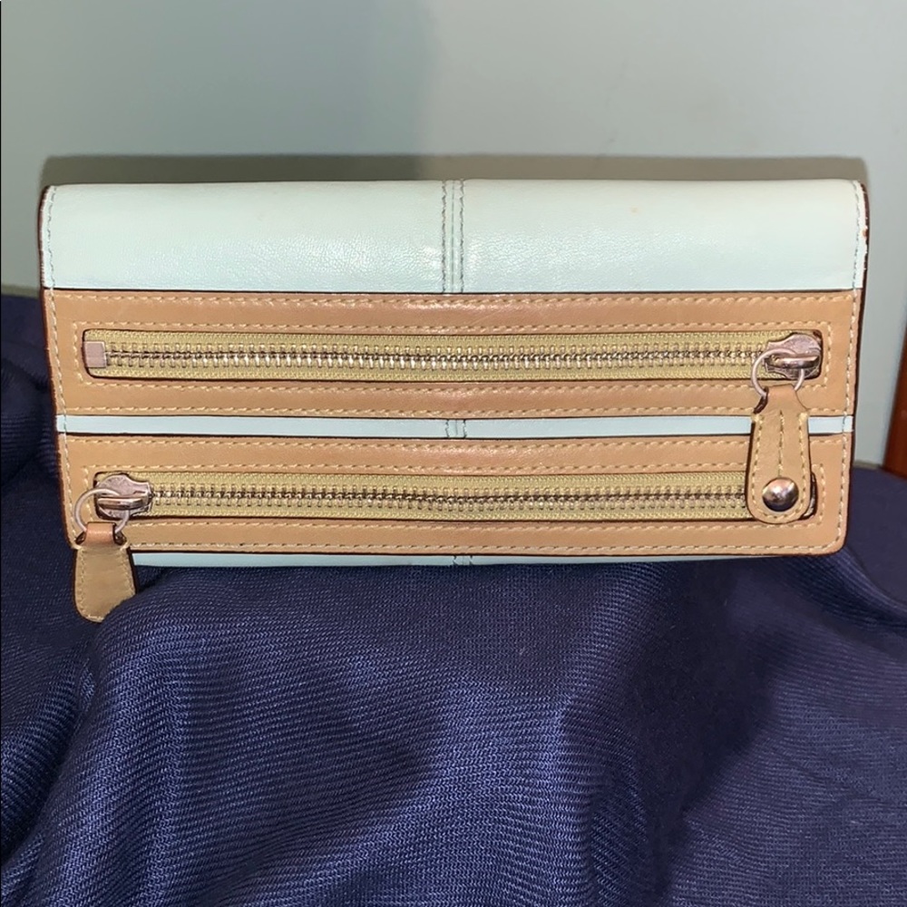 Coach bifold wallet in turquoise